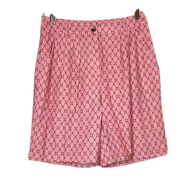 Shein Womens High Waist Shorts Size 8 10 Zip Up Polyester Pink Black Geometric - Picture 7 of 7